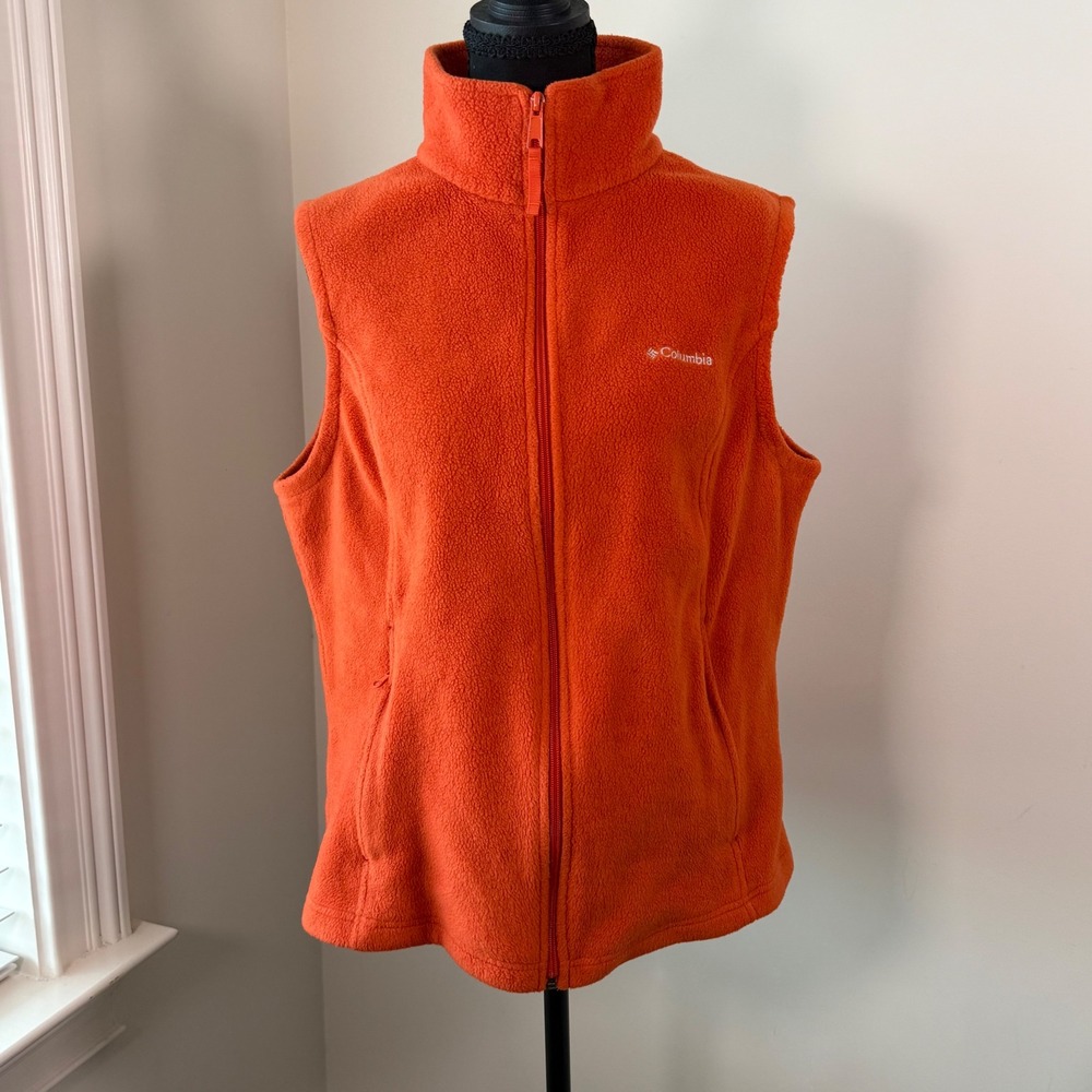 Columbia Womens Benton Springs Fleece Vest Orange Full Zip XL WL1023